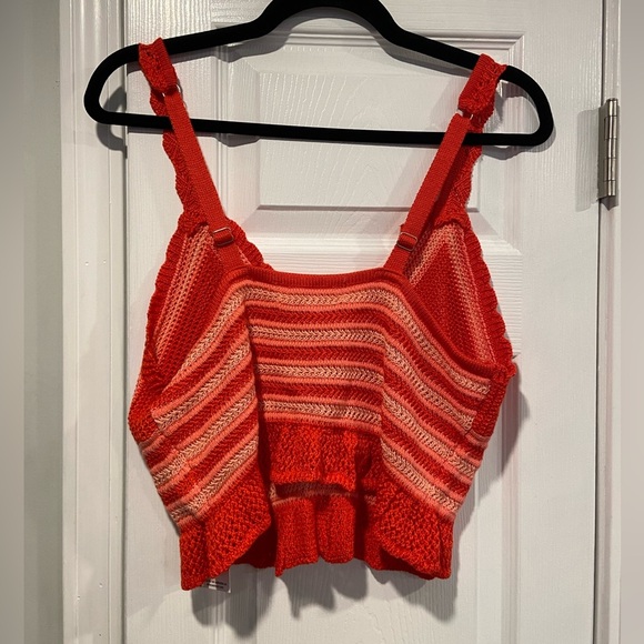 NWT Madden NYC Size XL Orange Coral Stripe Crochet Crop Top V Neck Adjustable - Picture 7 of 13